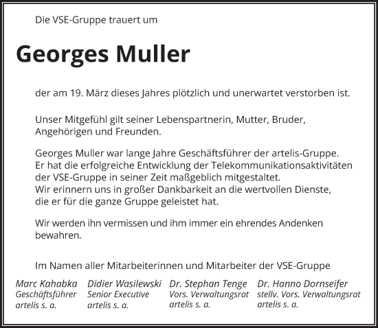 Todesanzeige von Georges Muller von saarbruecker_zeitung