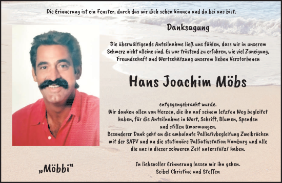 Todesanzeige von Hans Joachim Möbs von saarbruecker_zeitung