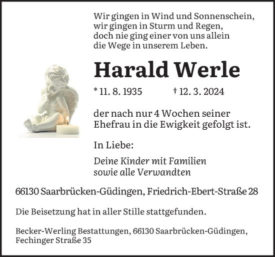 Todesanzeige von Harald Werle von saarbruecker_zeitung