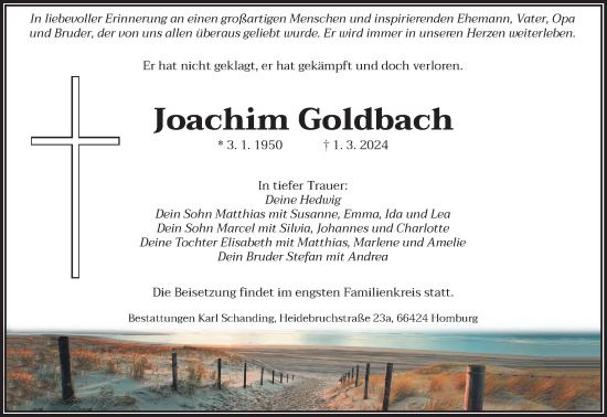 Todesanzeige von Joachim Goldbach von saarbruecker_zeitung