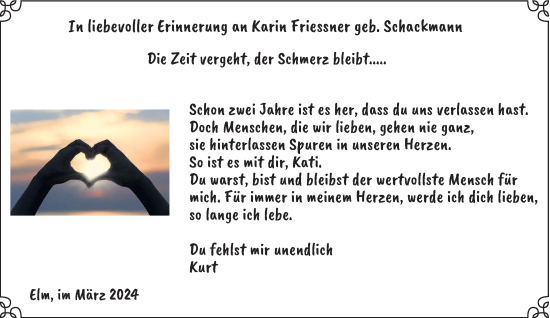 Todesanzeige von Karin Friessner von saarbruecker_zeitung