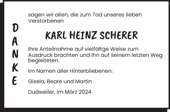 Todesanzeige von Karl Heinz Scherer von saarbruecker_zeitung