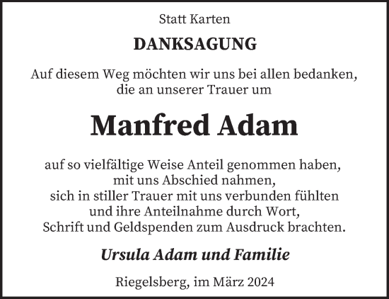 Todesanzeige von Manfred Adam von saarbruecker_zeitung