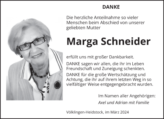 Todesanzeige von Marga Schneider von saarbruecker_zeitung