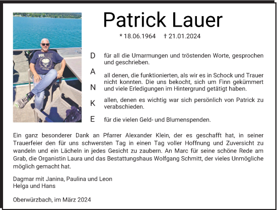 Todesanzeige von Patrick Lauer von saarbruecker_zeitung