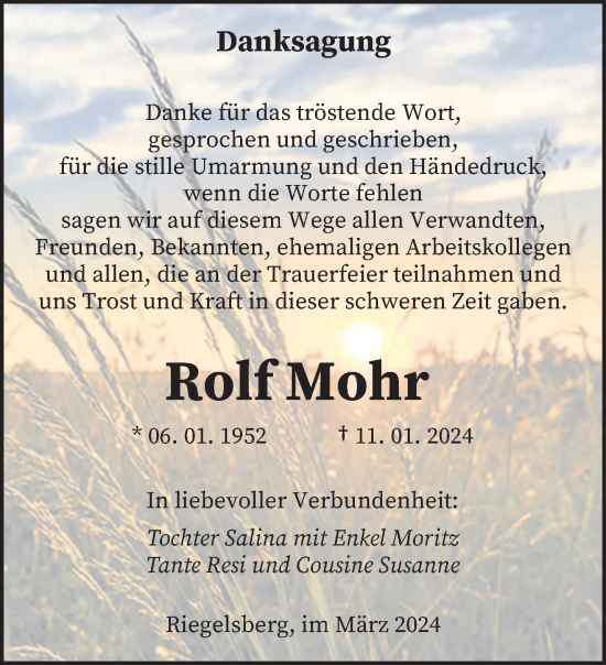 Todesanzeige von Rolf Mohr von saarbruecker_zeitung