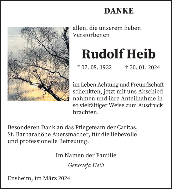 Todesanzeige von Rudolf Heib von saarbruecker_zeitung