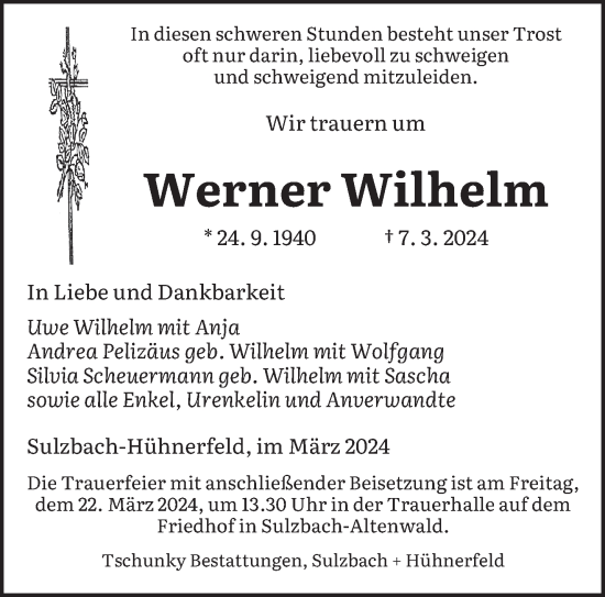Todesanzeige von Werner Wilhelm von saarbruecker_zeitung
