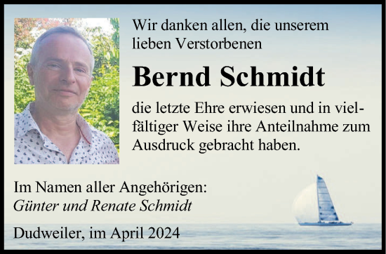 Todesanzeige von Bernd Schmidt von saarbruecker_zeitung