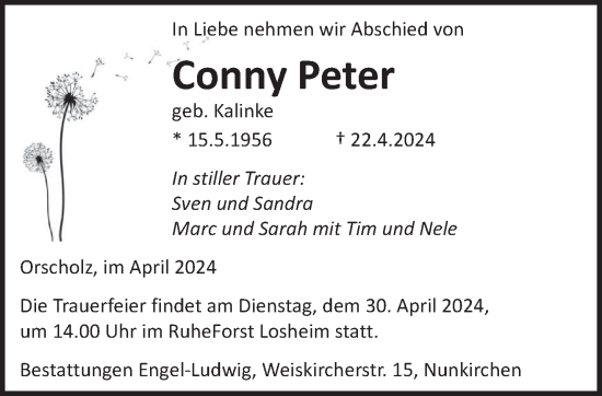 Todesanzeige von Conny Peter von saarbruecker_zeitung