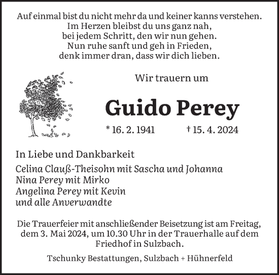 Todesanzeige von Guido Perey von saarbruecker_zeitung