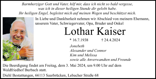 Todesanzeige von Lothar Kaiser von saarbruecker_zeitung