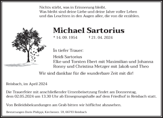 Todesanzeige von Michael Sartorius von saarbruecker_zeitung