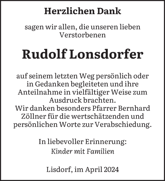 Todesanzeige von Rudolf Lonsdorfer von saarbruecker_zeitung
