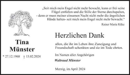 Todesanzeige von Tina Münster von saarbruecker_zeitung