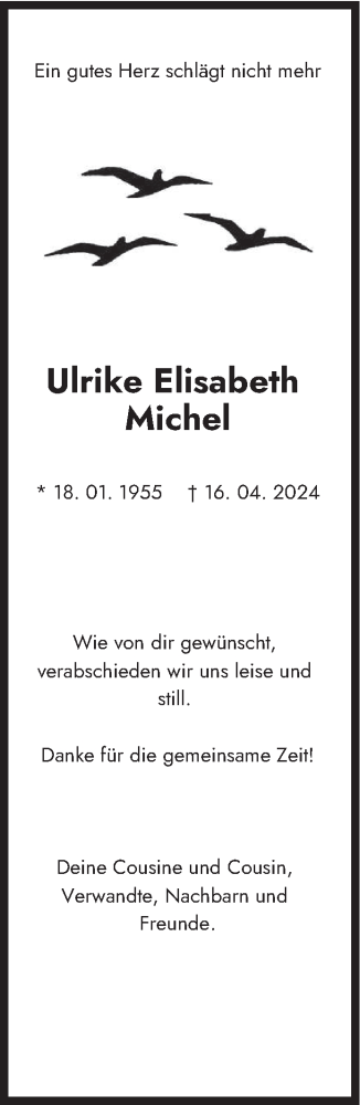Todesanzeige von Ulrike Elisabeth Michel von saarbruecker_zeitung