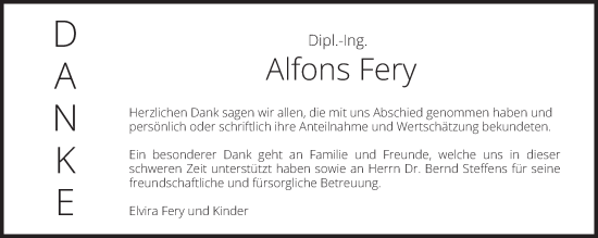 Todesanzeige von Alfons Fery von saarbruecker_zeitung