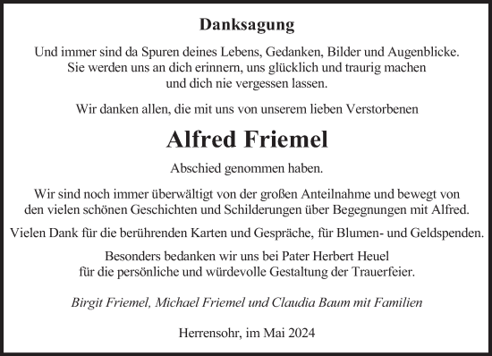 Todesanzeige von Alfred Friemel von saarbruecker_zeitung