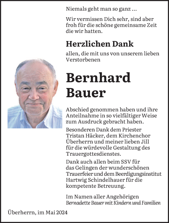 Todesanzeige von Bernhard Bauer von saarbruecker_zeitung