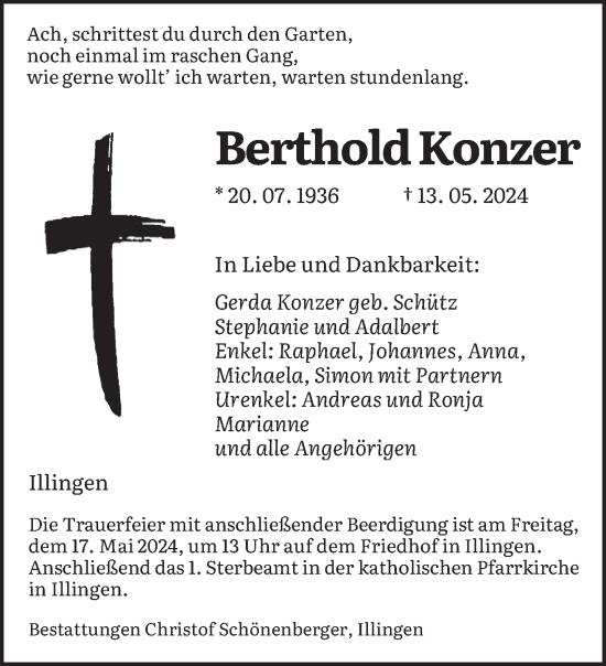 Todesanzeige von Berthold Konzer von saarbruecker_zeitung