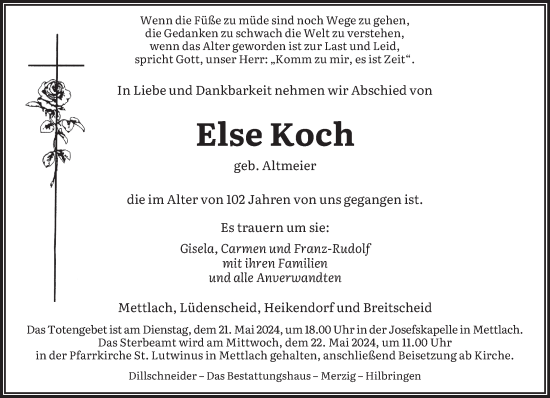 Todesanzeige von Else Koch von saarbruecker_zeitung