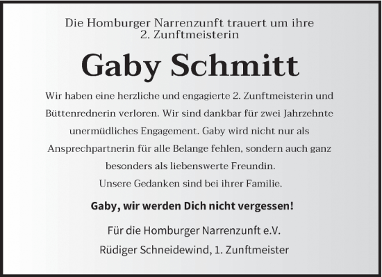 Todesanzeige von Gaby Schmitt von saarbruecker_zeitung