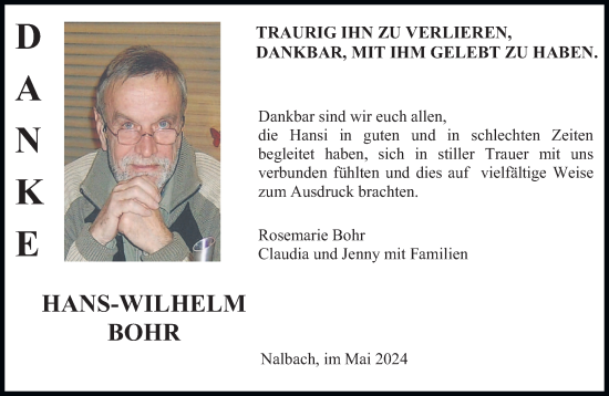 Todesanzeige von Hans-Wilhelm Bohr von saarbruecker_zeitung