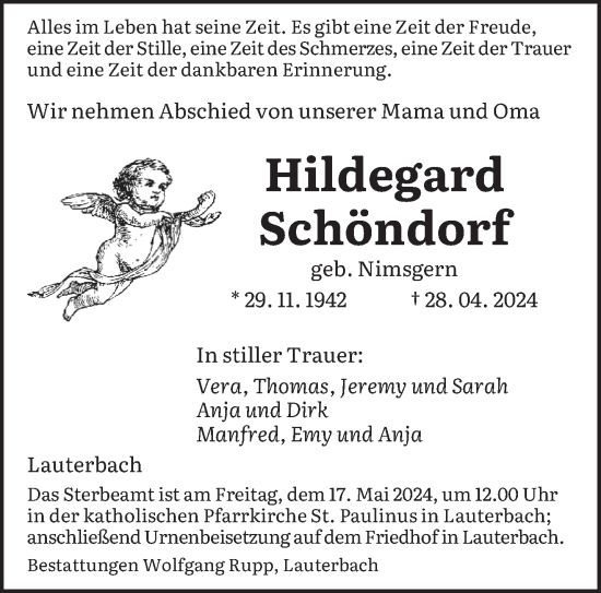 Todesanzeige von Hildegard Schöndorf von saarbruecker_zeitung