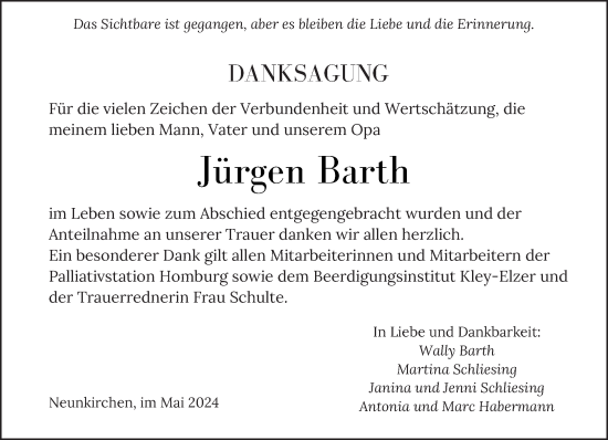 Todesanzeige von Jürgen Barth von saarbruecker_zeitung