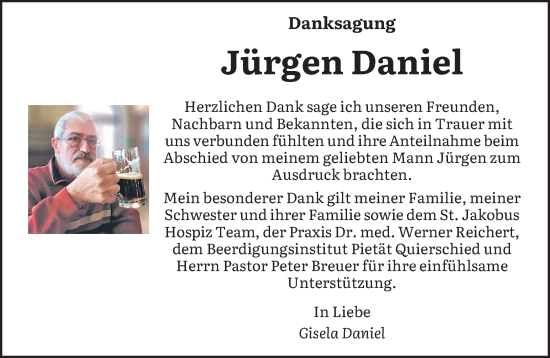 Todesanzeige von Jürgen Daniel von saarbruecker_zeitung