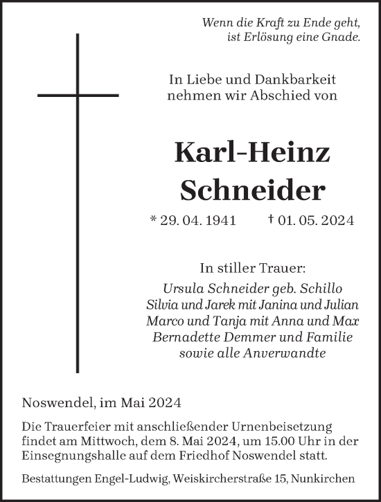 Todesanzeige von Karl-Heinz Schneider von saarbruecker_zeitung