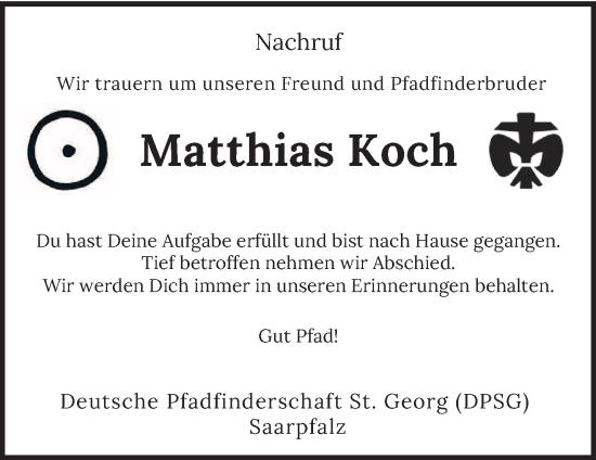 Todesanzeige von Matthias Koch von saarbruecker_zeitung