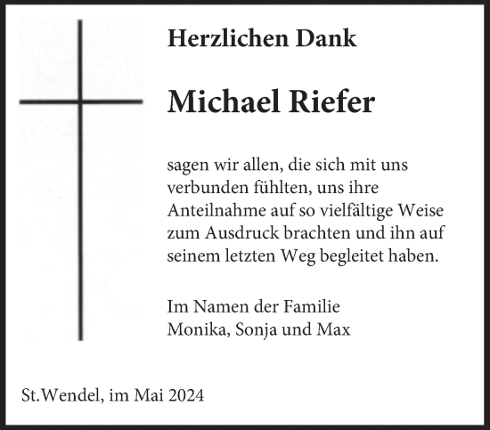 Todesanzeige von Michael Riefer von saarbruecker_zeitung