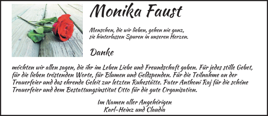 Todesanzeige von Monika Faust von saarbruecker_zeitung