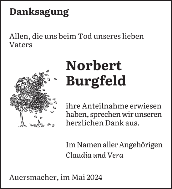 Todesanzeige von Norbert Burgfeld von saarbruecker_zeitung