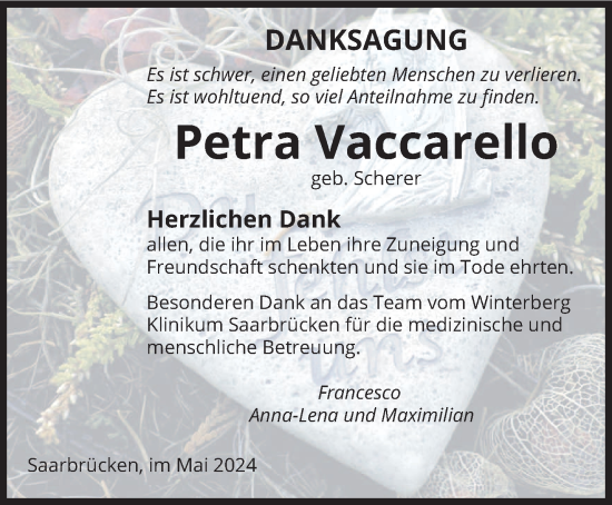 Todesanzeige von Petra Vaccarello von saarbruecker_zeitung