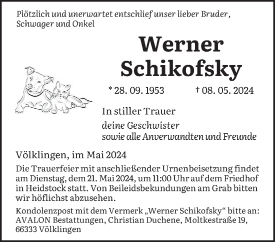 Todesanzeige von Werner Schikofsky von saarbruecker_zeitung