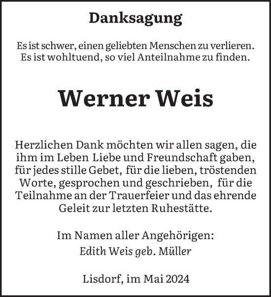 Todesanzeige von Werner Weis von saarbruecker_zeitung