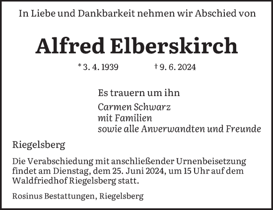 Todesanzeige von Alfred Elberskirch von saarbruecker_zeitung