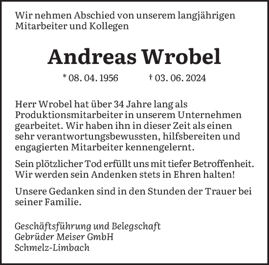 Todesanzeige von Andreas Wrobel von saarbruecker_zeitung
