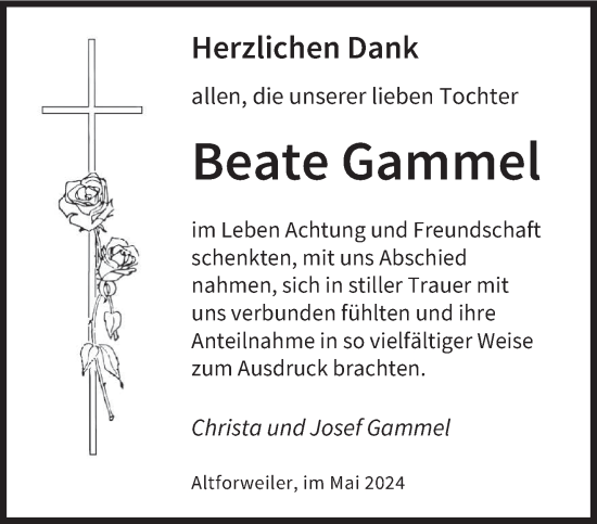 Todesanzeige von Beate Gammel von saarbruecker_zeitung