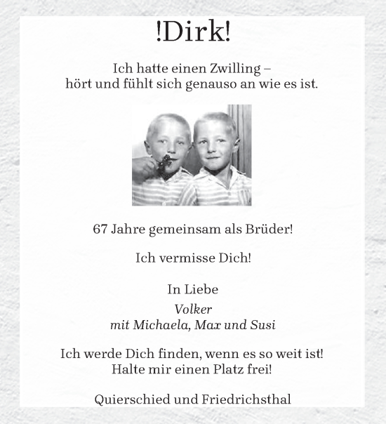 Todesanzeige von Dirk  von saarbruecker_zeitung