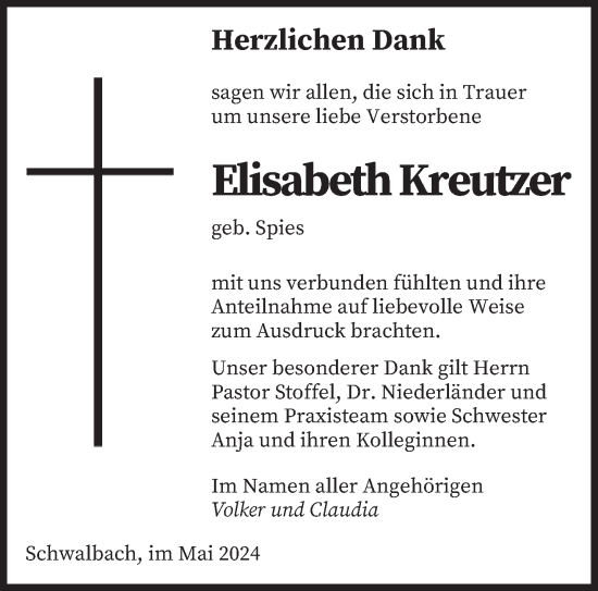 Todesanzeige von Elisabeth Kreutzer von saarbruecker_zeitung
