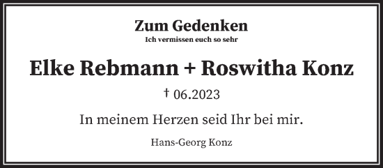Todesanzeige von Elke und Roswitha Rebmann, Konz von saarbruecker_zeitung