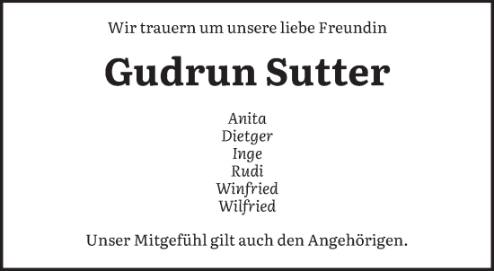 Todesanzeige von Gudrun Sutter von saarbruecker_zeitung