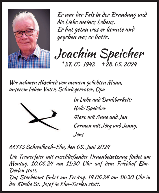 Todesanzeige von Joachim Speicher von saarbruecker_zeitung