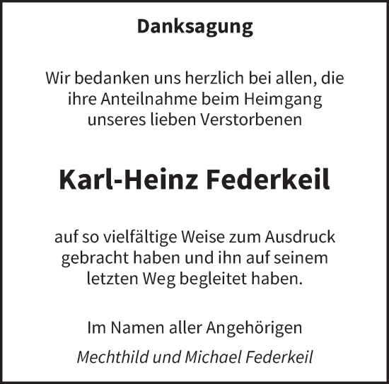 Todesanzeige von Karl-Heinz Federkeil von saarbruecker_zeitung