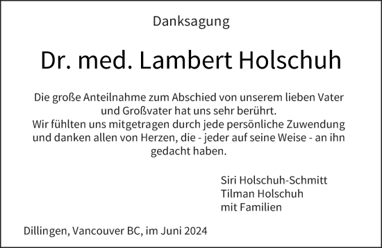 Todesanzeige von Lambert Holschuh von saarbruecker_zeitung