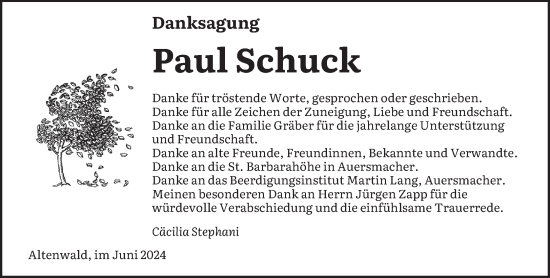 Todesanzeige von Paul Schuck von saarbruecker_zeitung