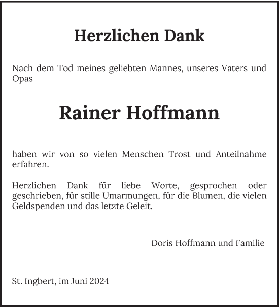 Todesanzeige von Rainer Hoffmann von saarbruecker_zeitung